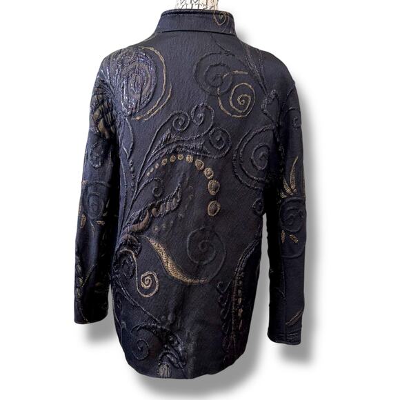 Lafayette 148 Size 12 L Black Embroidered Metallic Evening Jacket - Picture 8 of 8